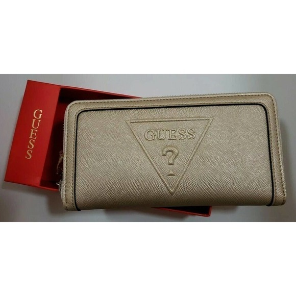 GUESS Factory Woman Champagne Logo Zip-Around Wallet Clutch Bag NWT - Picture 3 of 12